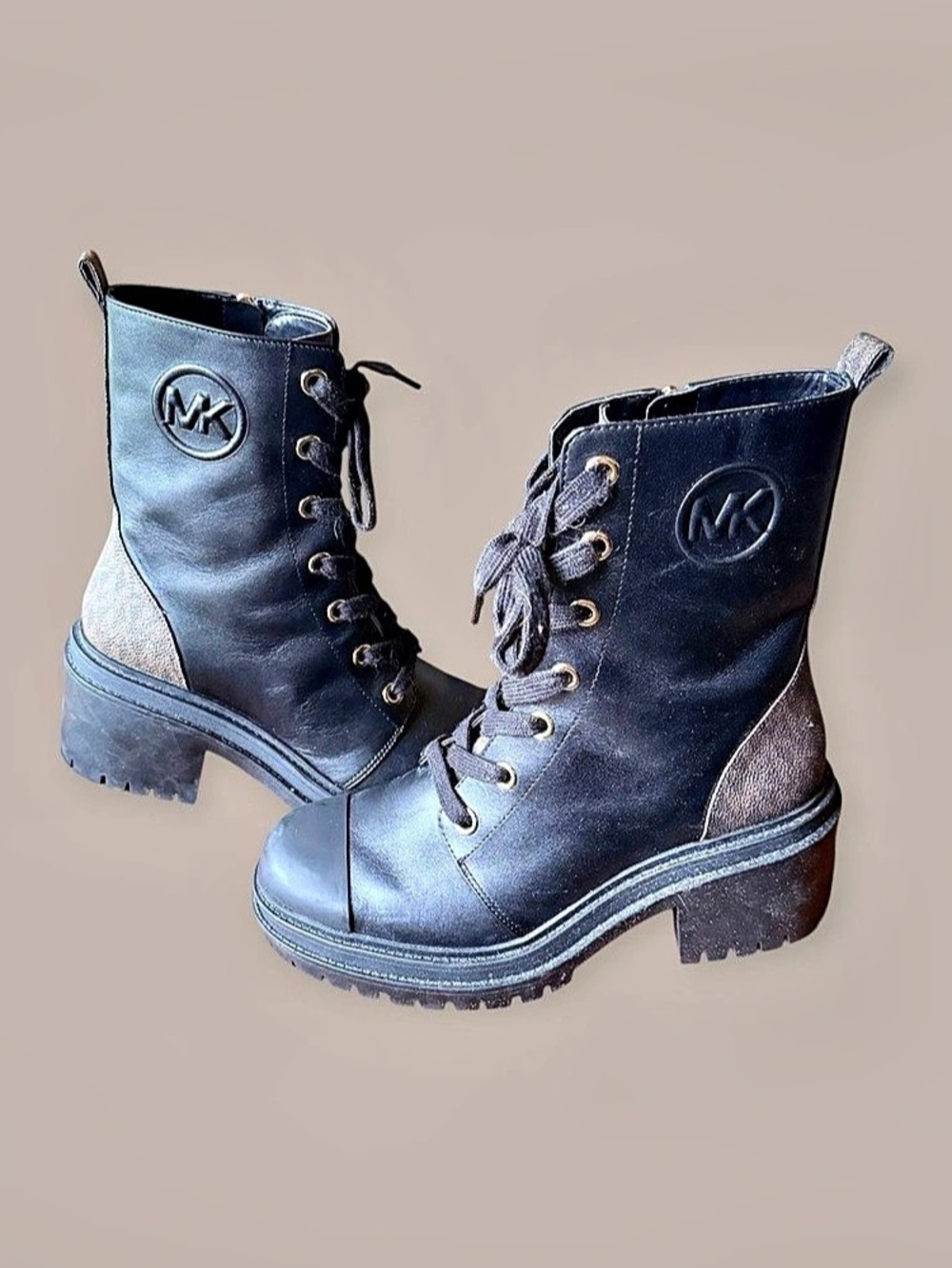 Michael Kors Cade Leather and Signature Logo Combat Boot